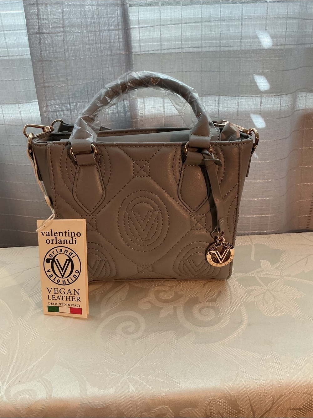 Valentino Orlandi Quilted Crossbody And Handbag in Light Grey